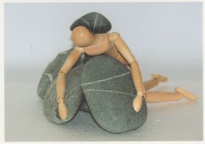 Wooden Toy Doll Puppet Disaster Fall On Rocks German Postcard