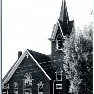 c1950s Tripoli, IA RPPC Grace Lutheran Church Stained Glass Spire Bell PC A112