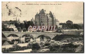 Old Postcard Solesmes Sarthe The abbey and the bridge over the Sarthe