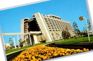 Orlando FL~Walt Disney World~Monorail Train Through Towers Bldg~Vintage Postcard