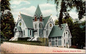 View of First Baptist Church, Ansonia CT Vintage Postcard V46