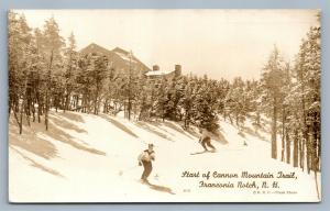 FRANCONIA NOTCH NH SKIING CANNON MOUNTAIN TRAIL VINTAGE REAL PHOTO POSTCARD RPPC