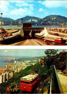 2~4X6 Postcards HONG KONG, China  HARBOUR TUNNEL To Kowloon & PEAK TRAMWAY