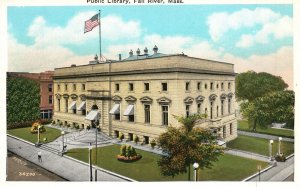 Vintage Postcard 1920's Public Library Building Fall River Massachusetts MA