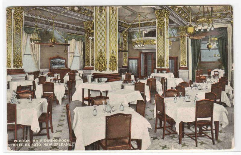 Main Dining Room Hotel De Soto New Orleans Louisiana 1915 postcard