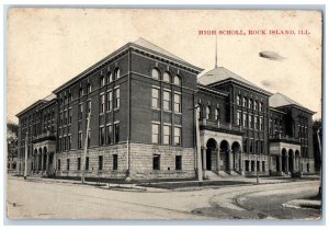 Rockford Illinois IL Postcard High Scholl Building Street Scene c1910's Antique