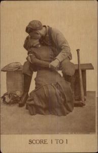 Baseball Romance - Score 1 to 1 - Couple Kissing c1910 Postcard