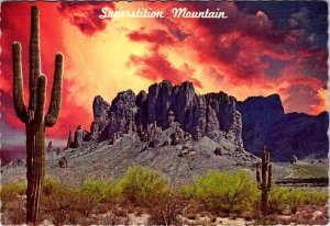 Mesa, AZ Arizona  SUPERSTITION MOUNTAIN SUNRISE Saguaro Cactus 1973 4X6 Postcard