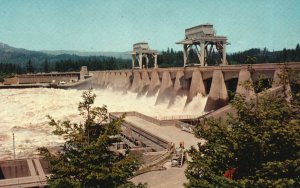 Vintage Postcard Bonneville Dam Oregon OR and Washington WA