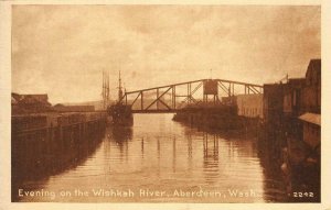 Evening Scene WISHKAH RIVER Aberdeen, WA Bridge c1910s Vintage Postcard