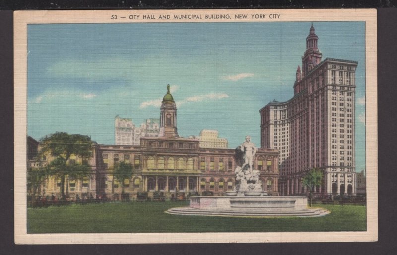 NY New York City - City Hall in City Hall Park and Municipal Building - LINEN