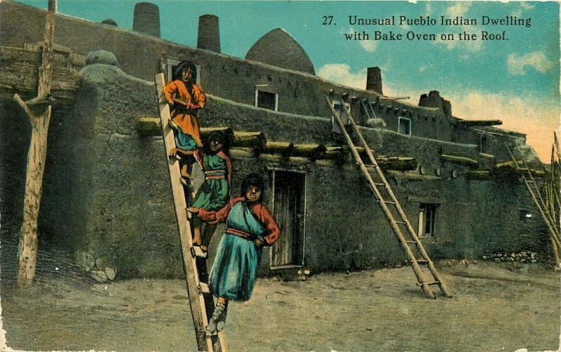 Pueblo Indian Dwelling Adobe House Bake Oven New Mexico Arizona Postcard