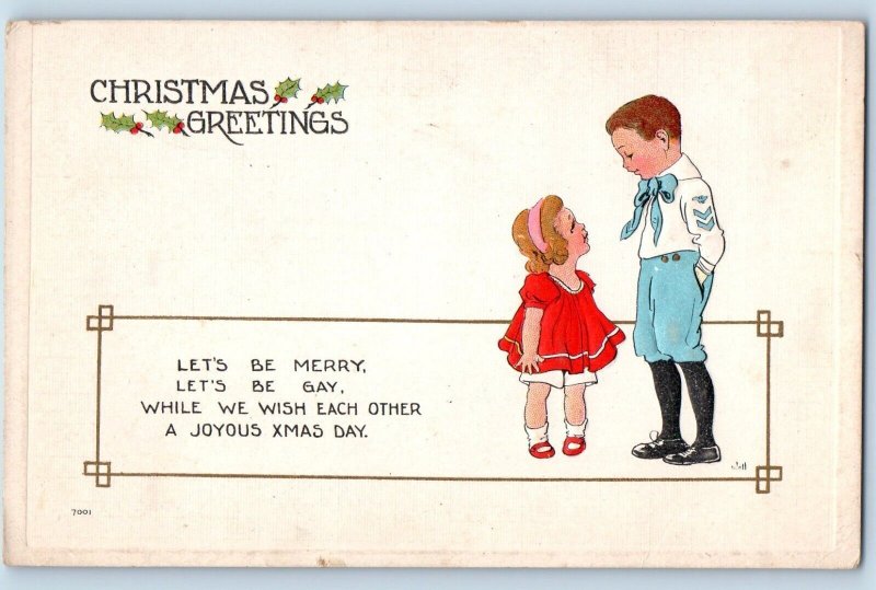 Christmas Postcard Greetings Children Embossed c1910's Posted Antique
