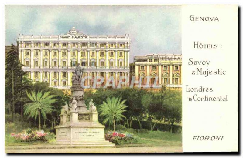 Old Postcard Genova Hotels Savoy Majestic Londers Continental Fioroni