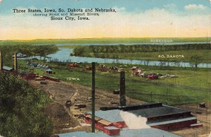 SIOUX CITY IOWA~SIOUX & MISSOURI RIVERS~1910s ELEVATED VIEW POSTCARD