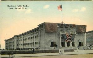 Coney Island New York C-1910 Postcard Municipal Public Baths 1 Flag