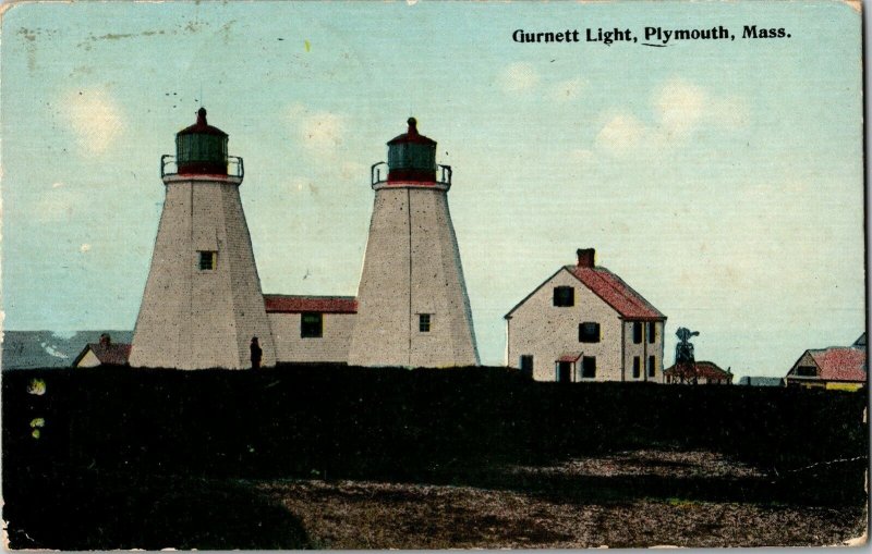 View of Gurnett Light Lighthouses Plymouth MA c1916 Vintage Postcard E66
