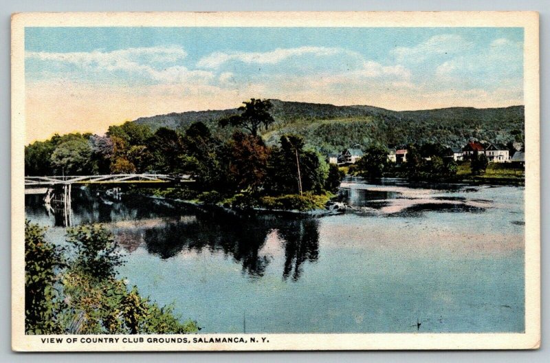 Salamanca New YorkCountry Club GroundsBridge Over Water to Homes1917 Postcard