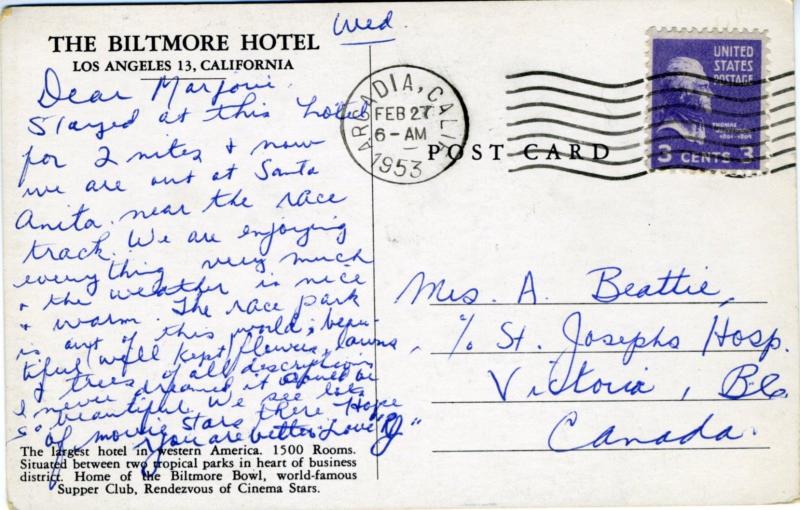 The Biltmore Hotel ~ Los Angeles CA California Postcard 