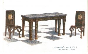 The Queen's Dolls House.  Hall Table and Chairs Tuck Oilette PC # 4500