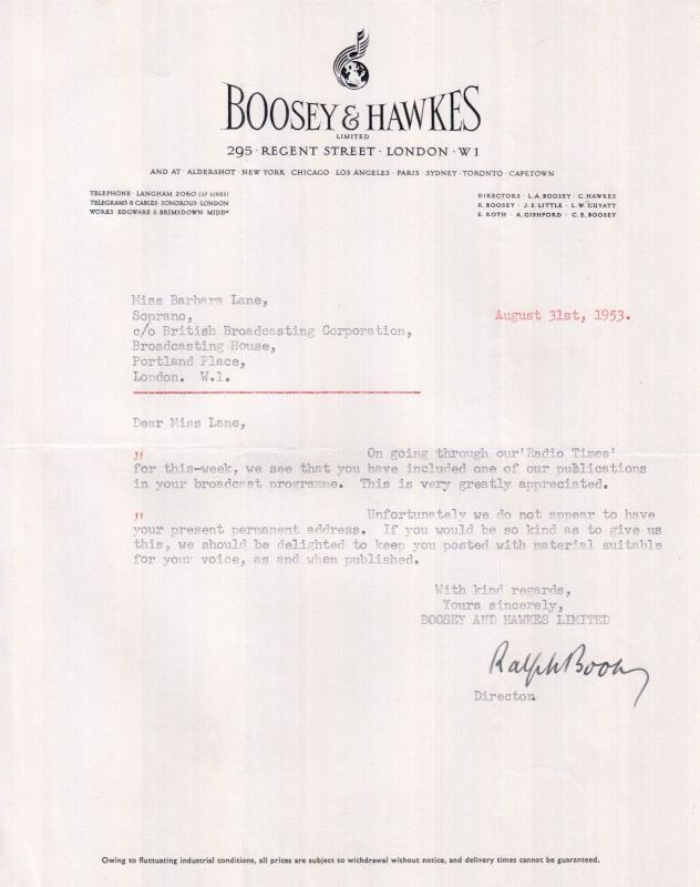 Boosey & Hawkes Antique Signed Bill West End Opera Star For Radio Times Book