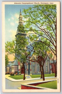 Davenport Iowa~Edwards Congregational Church~Stained Glass~1939 Linen Postcard