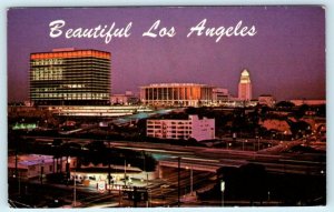 LOS ANGELES, CA ~ Night View WATER & POWER, MUSIC CENTER Pavilion 1970 Postcard