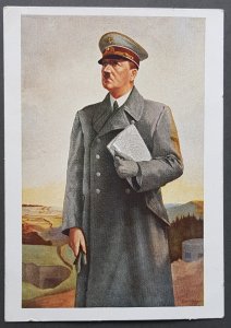 GERMANY THIRD REICH ORIGINAL NAZI POSTCARD HITLER AT THE FRONT ARTIST PAINTING