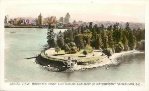 Hand-Colored RPPC Postcard Brockton Point Light House Waterfront Vancouver BC