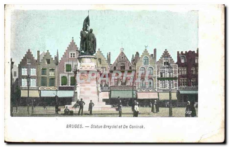 Old Postcard Belgium Bruges Statue Breydel and De Coninck
