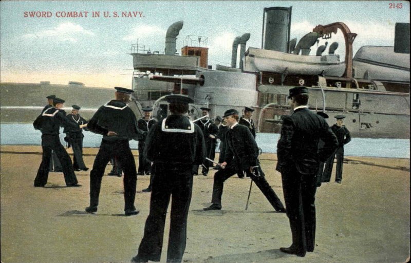UNITED STATES NAVY Sword Combat c1910 Postcard