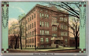 Quincy Illinois IL, Masonic Temple, Street Scene, Trees & Lawn, Vintage Postcard
