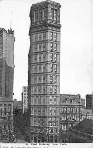 New York City~St Paul Building~c1905 B&W Illustrated Postcard Co Pc