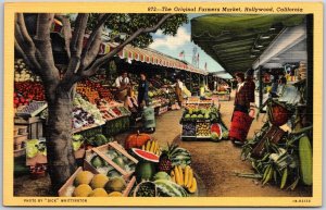 Hollywood California CA, The Original Farmers Market, Fruits, Vintage Postcard