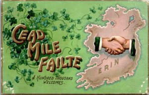 Tuck Postcard St. Patrick's Day Hands Clasped over the Map of Ireland ~1910 K19