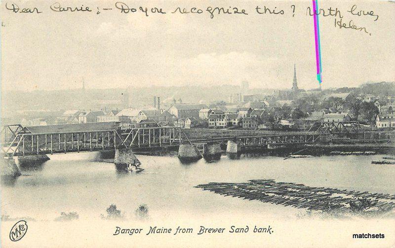 1908 Bangor Maine Brewer Sand Bank undivided postcard 7341