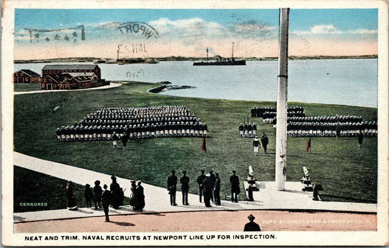 Vtg 1918 Naval Recruits Lined Up For Inspection Newport Rhode Island RI Postcard