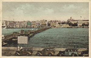 curacao, D.W.I., WILLEMSTAD, Pontoon Bridge, Cars (1930s) Postcard