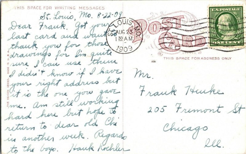 Lake Forest Park St. Louis Mo. Canoe WOB Cancel 1909 PM 1c Stamp Postcard Vtg 