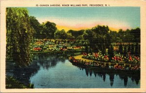 Sunken Gardens Roger WIlliams Park Providence Rhode Island Linen Cancel Postcard 