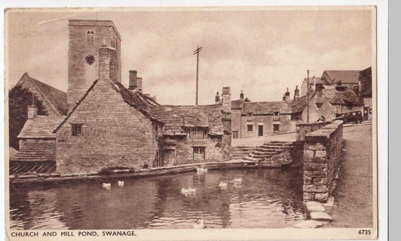 Dorset; Swanage, Church & Mill Pond PPC By Sweetman, To Mr Adams, Walsall, 1947 