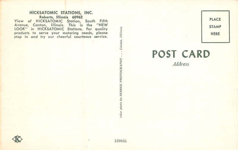 Roberts Illinois Hicksatomic Stations, Photochrome Vintage Postcard U12038