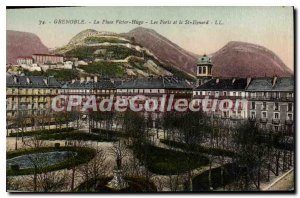 Old Postcard Grenoble Place Victor Hugo and Les Forts St Eynard