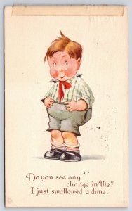1918 Do You See Any Change In Me? Cute Little Boy Look His Body Posted Postcard