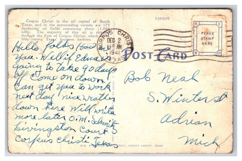 Loading Oil Corpus Christi Texas TX  Linen Postcard K16