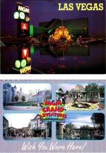 2~4X6 Postcards Las Vegas, NV Nevada MGM GRAND HOTEL & CASINO~Night & THEME PARK