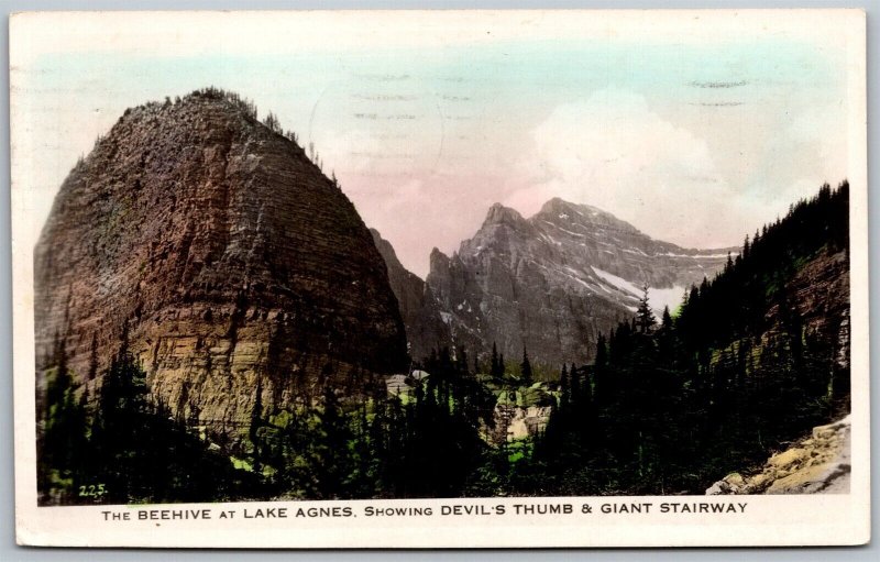 Vtg Alberta Canada The Beehive Lake Agnes Devils Thumb Giant Stairway Postcard