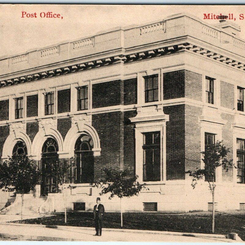 RAREST Mitchell, So Dak Post Office Building Litho Photo Postcard Bloom Bros A28 