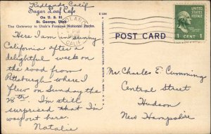 ST GEORGE UT Sugar Loaf Caf OLD CARS Old LINEN Postcard