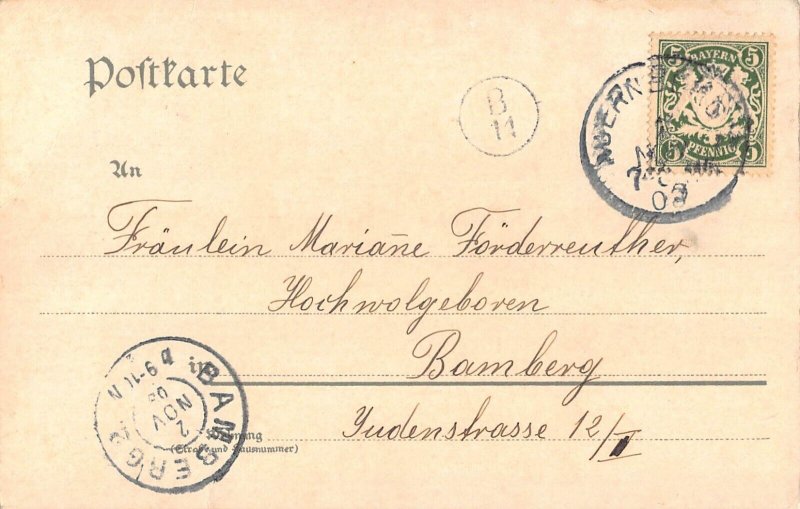 L340 Germany 1903 Nuernberg Neptun Fountain St Selbaldus Church Litho postcard